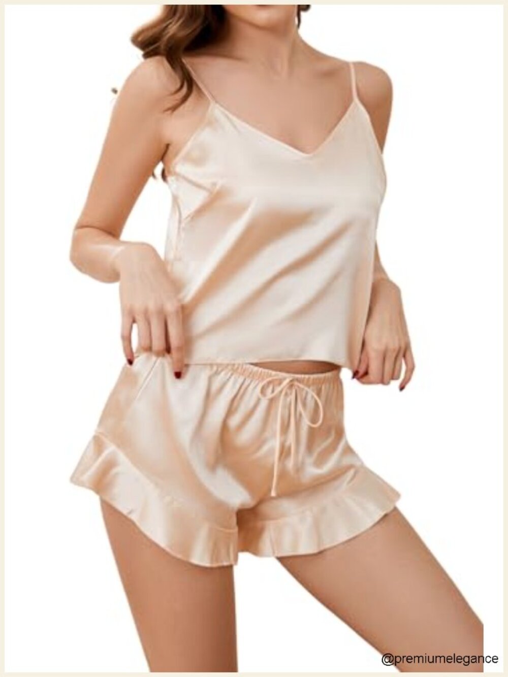 Silky Camisole Pajama Set with Ruffle Shorts for Women